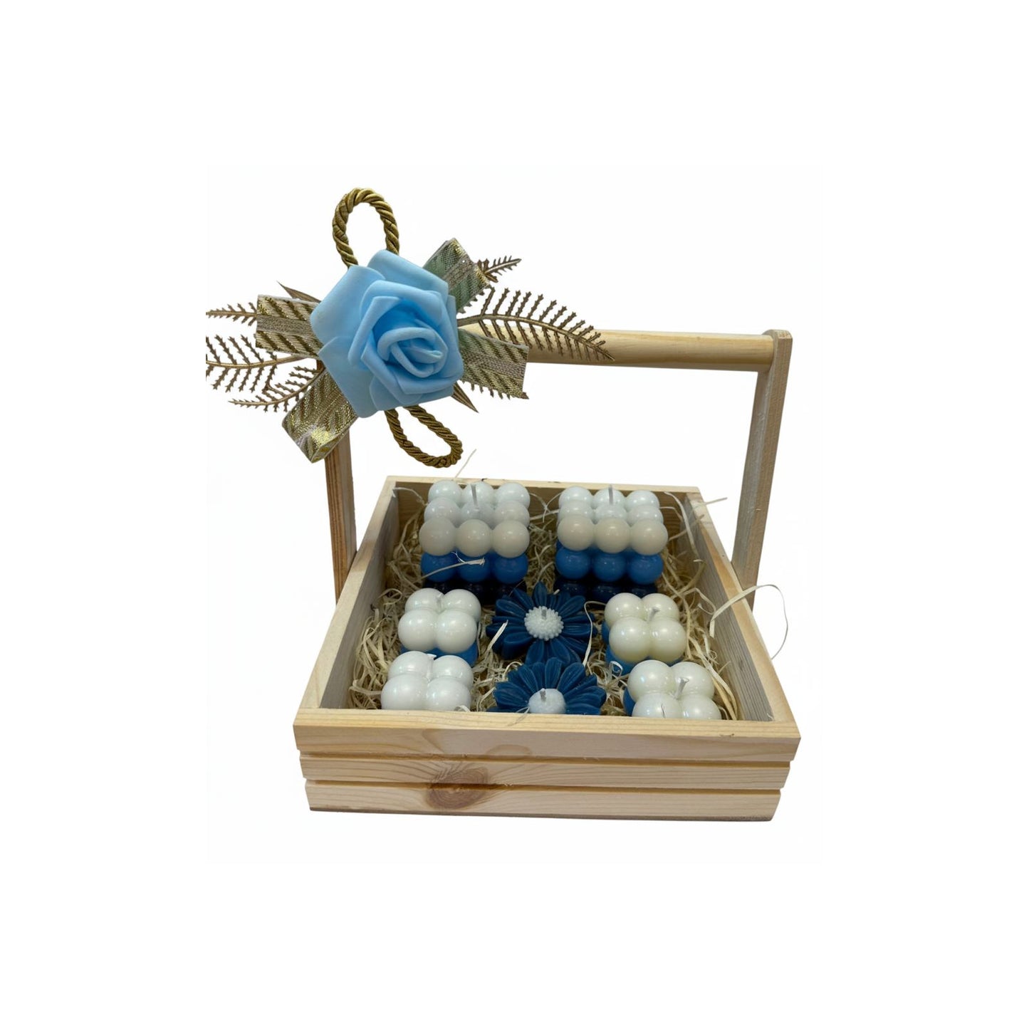 MaatiiRang Serene Blue & White Bubble Scented Candle Gift Basket