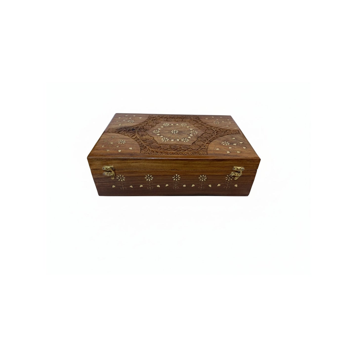 MaatiiRang Handcrafted Wooden Puja Box with metal Ganesh, Lakshmu and Saraswati Ji Idol