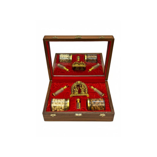 MaatiiRang Handcrafted Luxury Wooden Attar Daan (Gift) With Ganesh-Laxshmi Ji